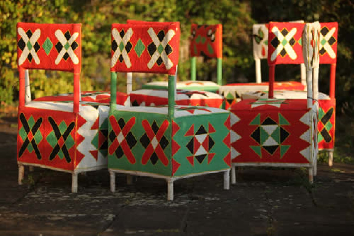 Yoruba beaded dining chairs